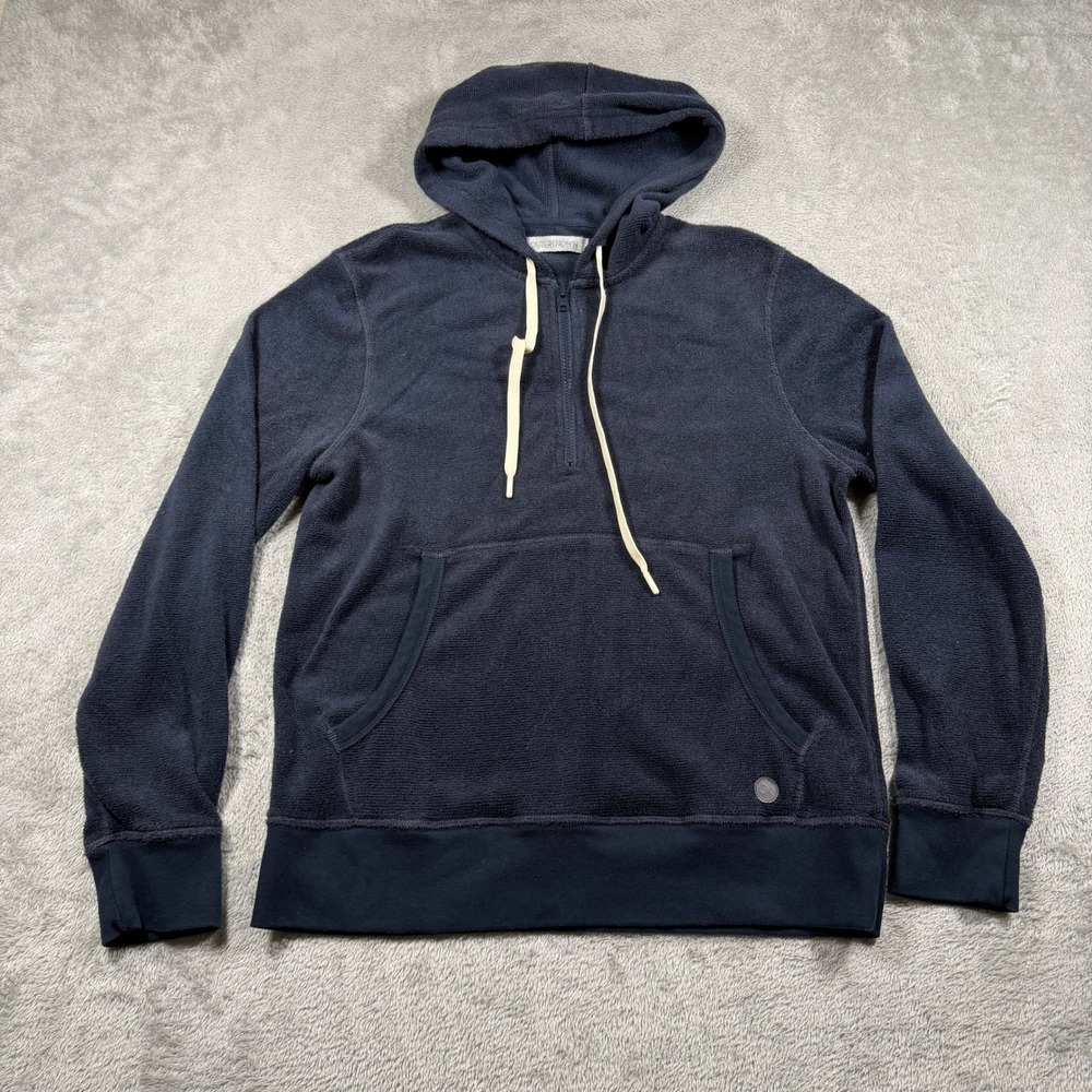 Outerknown Hightide Half Zip Hoodie Mens Small Navy Blue Terry Cloth Org Cotton